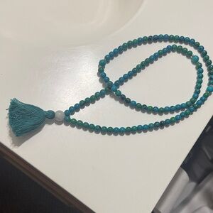 Teal and Blue Beaded Necklace with Tassel
